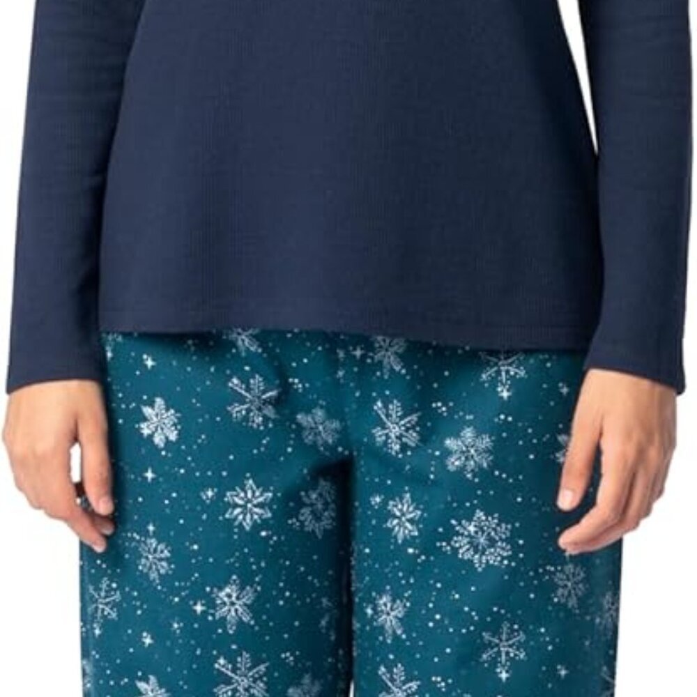Women's Waffle V-Neck Top and Flannel Pant Sleep Set